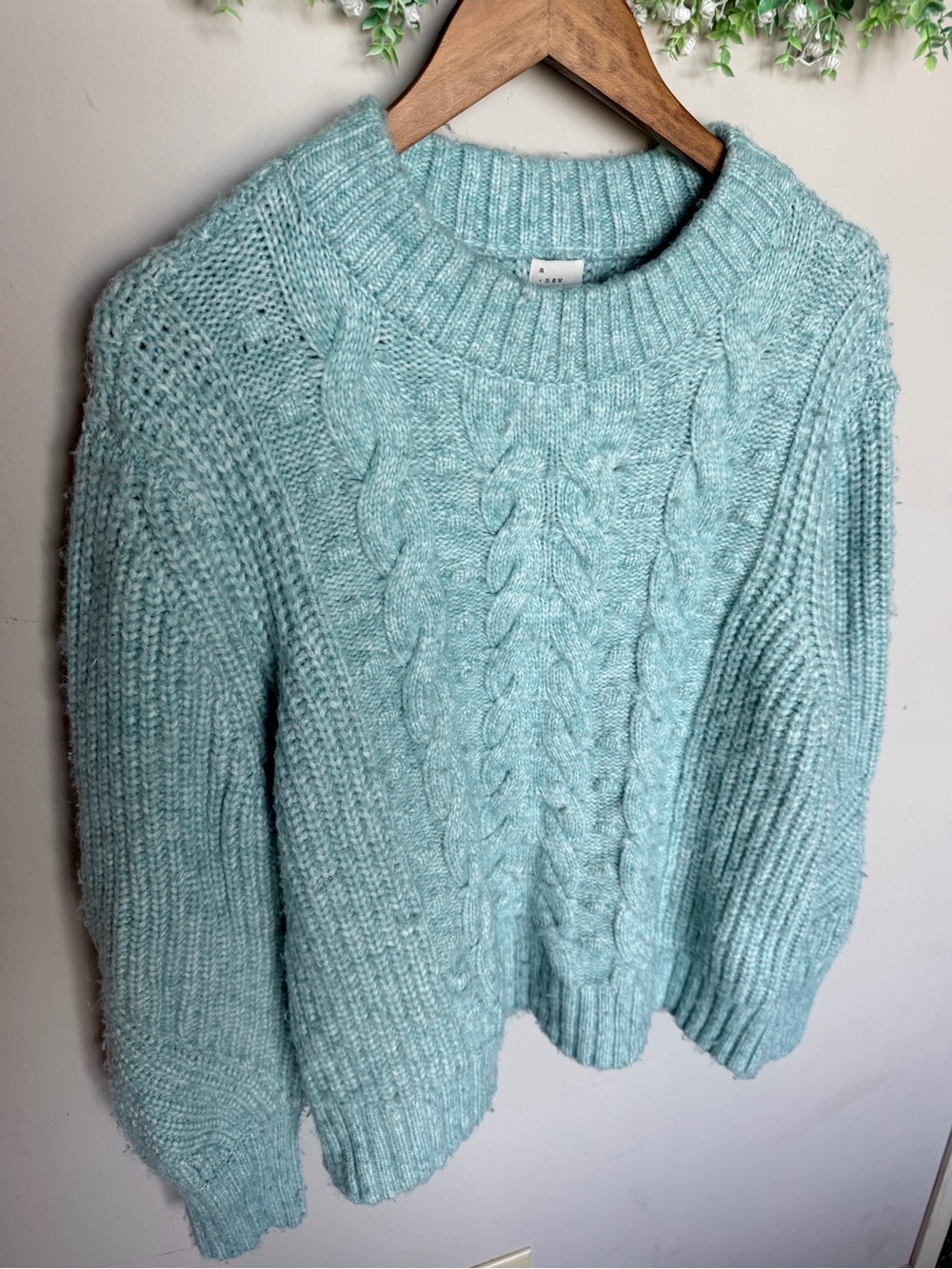 a new day Mint Chunky Cable Knit Crewneck Sweater